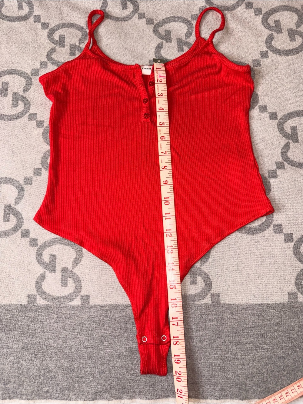 Garage Red Ribbed Button-Front Bodysuit - Picture 6 of 7